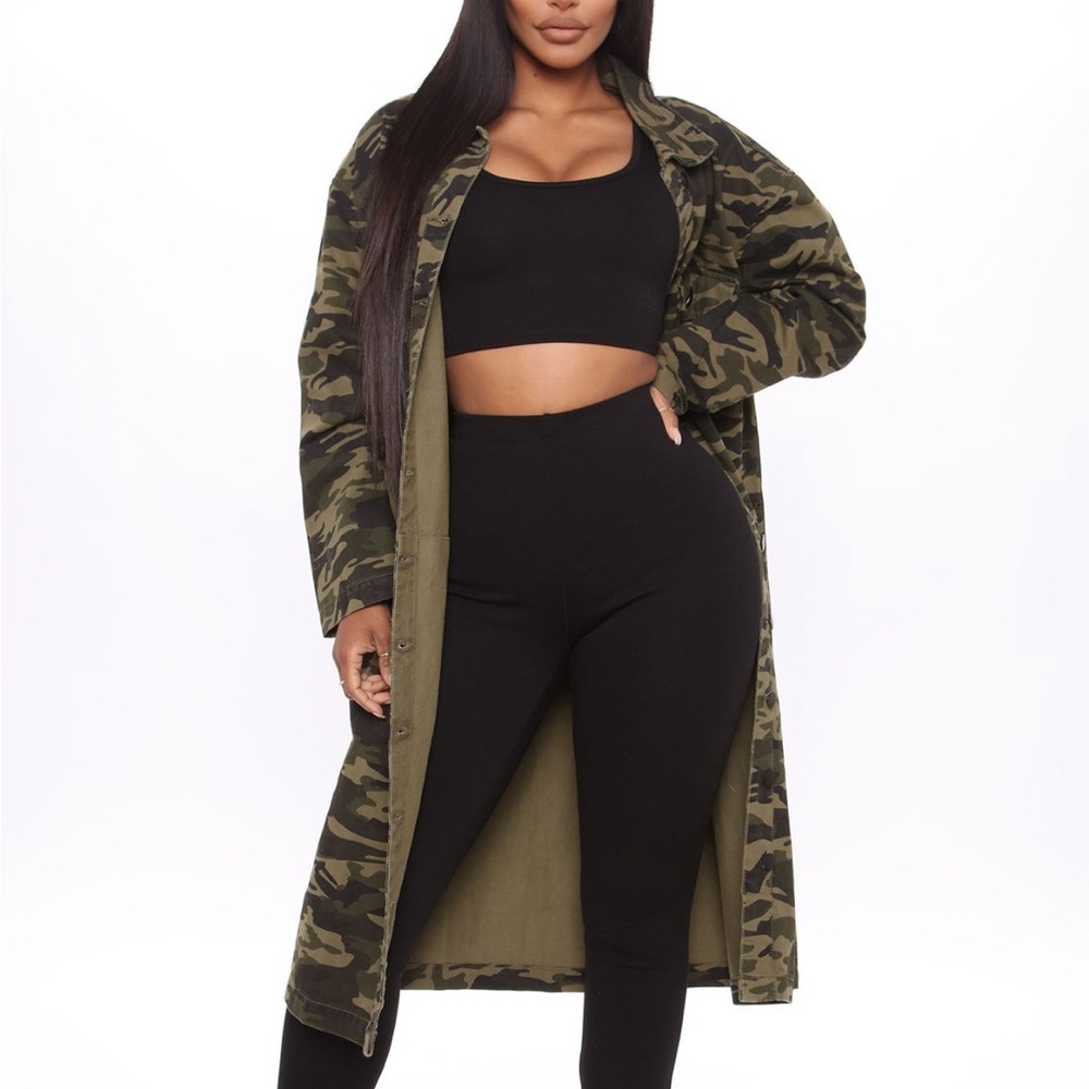 WOMENS LONG CAMO TRENCH JACKET